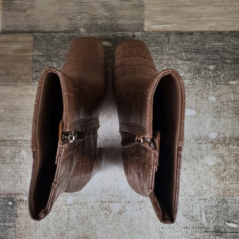 Sam Edelman Codie Womens Ankle Boots Sz 5 M Cedarwood‎ Croc Side Zip Block Heel
